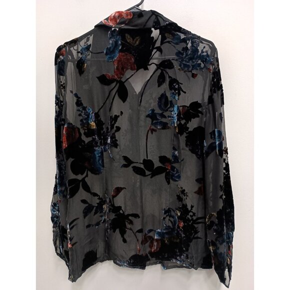 VTG Y2K Spenser Jeremy Top Womens Size 8 Black Burnout Velvet Floral Silk Gothic - Picture 8 of 12